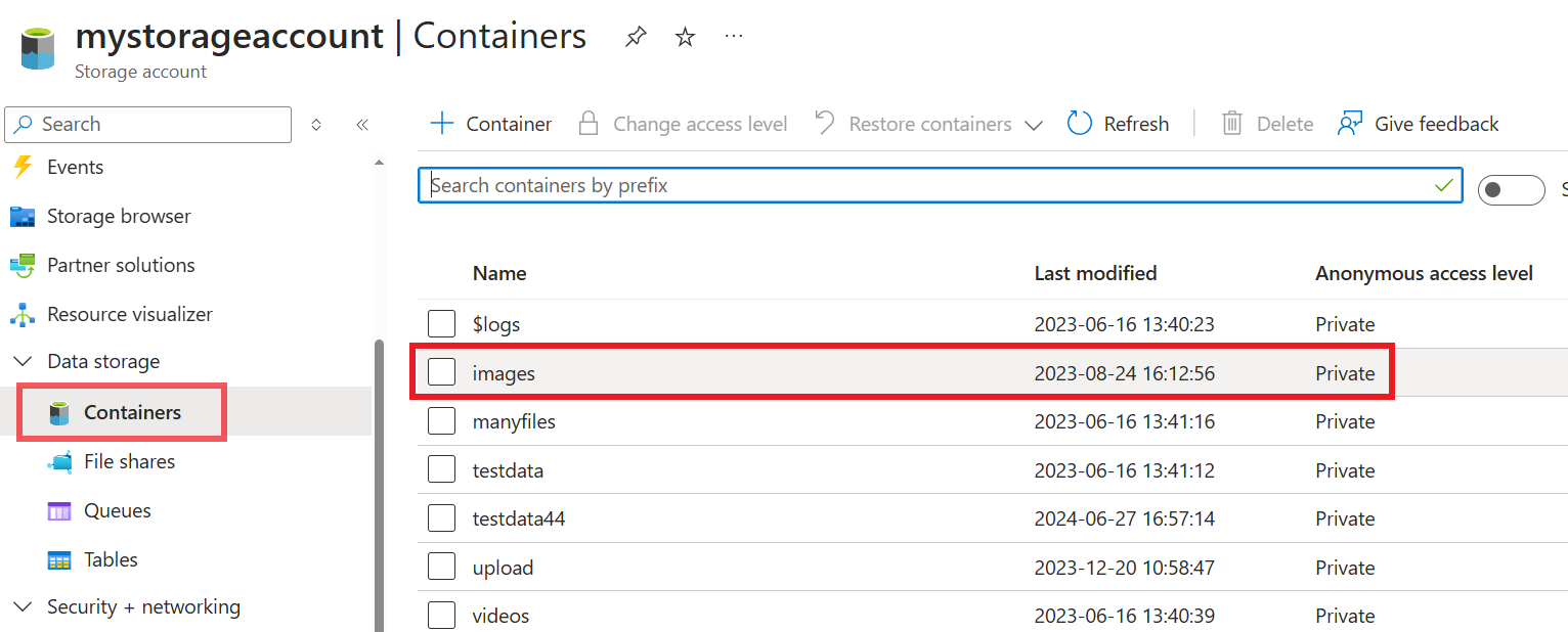 Azure storage account container name