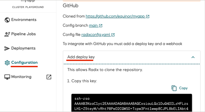 Deploy key for existing app