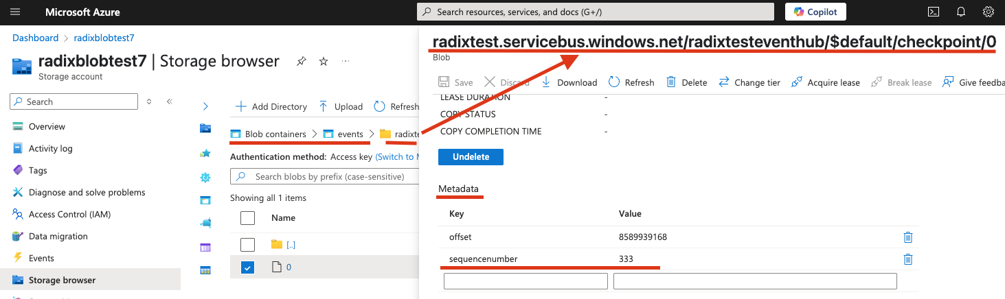 Event Hub checkpoint in blob storage